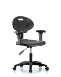 Erie Polyurethane Chair - Desk Height with Adjustable Arms & Casters in Black Polyurethane TPDHCH-RG-A1-RC-BLK