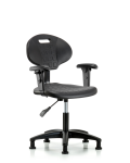 Erie Polyurethane Chair - Desk Height with Adjustable Arms & Stationary Glides in Black Polyurethane TPDHCH-RG-A1-RG-BLK