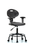 Erie Polyurethane Chair - Desk Height with Adjustable Arms, Round Tube Base & Casters in Black Polyurethane TPDHCH-RT-A1-RC-BLK