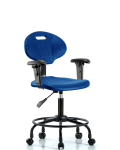Erie Polyurethane Chair - Desk Height with Adjustable Arms, Round Tube Base & Casters in Blue Polyurethane TPDHCH-RT-A1-RC-BLU