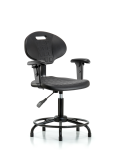 Erie Polyurethane Chair - Desk Height with Adjustable Arms, Round Tube Base & Stationary Glides in Black Polyurethane TPDHCH-RT-A1-RG-BLK