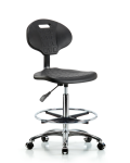 Erie Polyurethane Chair Chrome - High Bench Height with Chrome Foot Ring & Chrome Casters in Black Polyurethane TPHBCH-CR-A0-CF-CC-BLK