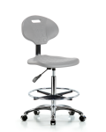 Erie Polyurethane Chair Chrome - High Bench Height with Chrome Foot Ring & Chrome Casters in Gray Polyurethane TPHBCH-CR-A0-CF-CC-GRY