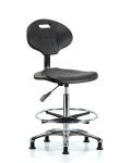 Erie Polyurethane Chair Chrome - High Bench Height with Chrome Foot Ring & Stationary Glides in Black Polyurethane TPHBCH-CR-A0-CF-RG-BLK