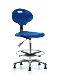 Erie Polyurethane Chair Chrome - High Bench Height with Chrome Foot Ring & Stationary Glides in Blue Polyurethane TPHBCH-CR-A0-CF-RG-BLU