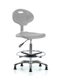 Erie Polyurethane Chair Chrome - High Bench Height with Chrome Foot Ring & Stationary Glides in Gray Polyurethane TPHBCH-CR-A0-CF-RG-GRY