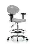 Erie Polyurethane Chair Chrome - High Bench Height with Chrome Foot Ring, Adjustable Arms, & Chrome Casters in Gray Polyurethane TPHBCH-CR-A1-CF-CC-GRY