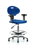 Erie Polyurethane Chair Chrome - High Bench Height with Chrome Foot Ring, Adjustable Arms, & Stationary Glides in Blue Polyurethane TPHBCH-CR-A1-CF-RG-BLU