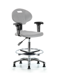 Erie Polyurethane Chair Chrome - High Bench Height with Chrome Foot Ring, Adjustable Arms, & Stationary Glides in Gray Polyurethane TPHBCH-CR-A1-CF-RG-GRY