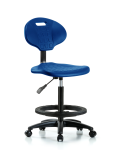 Erie Polyurethane Chair - High Bench Height with Black Foot Ring & Casters in Blue Polyurethane TPHBCH-RG-A0-BF-RC-BLU