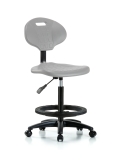 Erie Polyurethane Chair - High Bench Height with Black Foot Ring & Casters in Gray Polyurethane TPHBCH-RG-A0-BF-RC-GRY