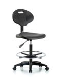 Erie Polyurethane Chair - High Bench Height with Chrome Foot Ring & Casters in Black Polyurethane TPHBCH-RG-A0-CF-RC-BLK