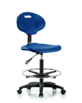 Erie Polyurethane Chair - High Bench Height with Chrome Foot Ring & Casters in Blue Polyurethane TPHBCH-RG-A0-CF-RC-BLU