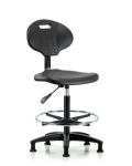 Erie Polyurethane Chair - High Bench Height with Chrome Foot Ring & Stationary Glides in Black Polyurethane TPHBCH-RG-A0-CF-RG-BLK