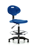 Erie Polyurethane Chair - High Bench Height with Chrome Foot Ring & Stationary Glides in Blue Polyurethane TPHBCH-RG-A0-CF-RG-BLU