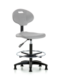 Erie Polyurethane Chair - High Bench Height with Chrome Foot Ring & Stationary Glides in Gray Polyurethane TPHBCH-RG-A0-CF-RG-GRY