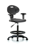 Erie Polyurethane Chair - High Bench Height with Black Foot Ring, Adjustable Arms, & Casters in Black Polyurethane TPHBCH-RG-A1-BF-RC-BLK
