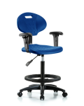 Erie Polyurethane Chair - High Bench Height with Black Foot Ring, Adjustable Arms, & Casters in Blue Polyurethane TPHBCH-RG-A1-BF-RC-BLU