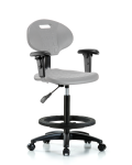 Erie Polyurethane Chair - High Bench Height with Black Foot Ring, Adjustable Arms, & Casters in Gray Polyurethane TPHBCH-RG-A1-BF-RC-GRY