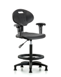 Erie Polyurethane Chair - High Bench Height with Black Foot Ring, Adjustable Arms, & Stationary Glides in Black Polyurethane TPHBCH-RG-A1-BF-RG-BLK