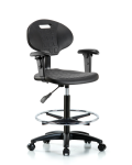 Erie Polyurethane Chair - High Bench Height with Chrome Foot Ring, Adjustable Arms, & Casters in Black Polyurethane TPHBCH-RG-A1-CF-RC-BLK