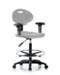 Erie Polyurethane Chair - High Bench Height with Chrome Foot Ring, Adjustable Arms, & Casters in Gray Polyurethane TPHBCH-RG-A1-CF-RC-GRY