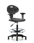 Erie Polyurethane Chair - High Bench Height with Chrome Foot Ring, Adjustable Arms, & Stationary Glides in Black Polyurethane TPHBCH-RG-A1-CF-RG-BLK