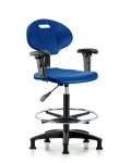 Erie Polyurethane Chair - High Bench Height with Chrome Foot Ring, Adjustable Arms, & Stationary Glides in Blue Polyurethane TPHBCH-RG-A1-CF-RG-BLU