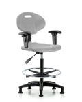 Erie Polyurethane Chair - High Bench Height with Chrome Foot Ring, Adjustable Arms, & Stationary Glides in Gray Polyurethane TPHBCH-RG-A1-CF-RG-GRY