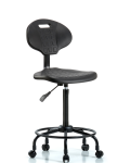 Erie Polyurethane Chair - High Bench Height with Round Tube Base & Casters in Black Polyurethane TPHBCH-RT-A0-RC-BLK
