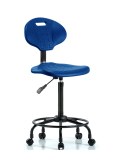 Erie Polyurethane Chair - High Bench Height with Round Tube Base & Casters in Blue Polyurethane TPHBCH-RT-A0-RC-BLU