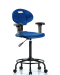 Erie Polyurethane Chair - High Bench Height with Adjustable Arms, Round Tube Base & Casters in Blue Polyurethane TPHBCH-RT-A1-RC-BLU