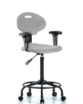 Erie Polyurethane Chair - High Bench Height with Adjustable Arms, Round Tube Base & Casters in Gray Polyurethane TPHBCH-RT-A1-RC-GRY