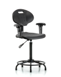 Erie Polyurethane Chair - High Bench Height with Adjustable Arms, Round Tube Base & Stationary Glides in Black Polyurethane TPHBCH-RT-A1-RG-BLK