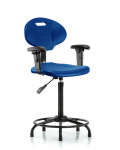 Erie Polyurethane Chair - High Bench Height with Adjustable Arms, Round Tube Base & Stationary Glides in Blue Polyurethane TPHBCH-RT-A1-RG-BLU