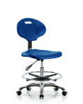 Erie Polyurethane Chair Chrome - Medium Bench Height with Chrome Foot Ring & Chrome Casters in Blue Polyurethane TPMBCH-CR-A0-CF-CC-BLU