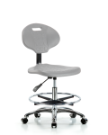 Erie Polyurethane Chair Chrome - Medium Bench Height with Chrome Foot Ring & Chrome Casters in Gray Polyurethane TPMBCH-CR-A0-CF-CC-GRY