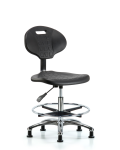 Erie Polyurethane Chair Chrome - Medium Bench Height with Chrome Foot Ring & Stationary Glides in Black Polyurethane TPMBCH-CR-A0-CF-RG-BLK