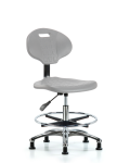 Erie Polyurethane Chair Chrome - Medium Bench Height with Chrome Foot Ring & Stationary Glides in Gray Polyurethane TPMBCH-CR-A0-CF-RG-GRY