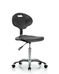 Erie Polyurethane Chair Chrome - Medium Bench Height with Chrome Casters in Black Polyurethane TPMBCH-CR-A0-NF-CC-BLK