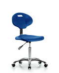 Erie Polyurethane Chair Chrome - Medium Bench Height with Chrome Casters in Blue Polyurethane TPMBCH-CR-A0-NF-CC-BLU