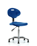 Erie Polyurethane Chair Chrome - Medium Bench Height with Stationary Glides in Blue Polyurethane TPMBCH-CR-A0-NF-RG-BLU