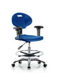 Erie Polyurethane Chair Chrome - Medium Bench Height with Chrome Foot Ring, Adjustable Arms, & Chrome Casters in Blue Polyurethane TPMBCH-CR-A1-CF-CC-BLU