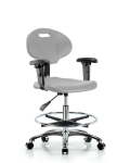Erie Polyurethane Chair Chrome - Medium Bench Height with Chrome Foot Ring, Adjustable Arms, & Chrome Casters in Gray Polyurethane TPMBCH-CR-A1-CF-CC-GRY