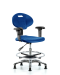 Erie Polyurethane Chair Chrome - Medium Bench Height with Chrome Foot Ring, Adjustable Arms, & Stationary Glides in Blue Polyurethane TPMBCH-CR-A1-CF-RG-BLU