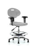 Erie Polyurethane Chair Chrome - Medium Bench Height with Chrome Foot Ring, Adjustable Arms, & Stationary Glides in Gray Polyurethane TPMBCH-CR-A1-CF-RG-GRY