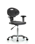 Erie Polyurethane Chair Chrome - Medium Bench Height with Adjustable Arms & Chrome Casters in Black Polyurethane TPMBCH-CR-A1-NF-CC-BLK
