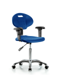 Erie Polyurethane Chair Chrome - Medium Bench Height with Adjustable Arms & Chrome Casters in Blue Polyurethane TPMBCH-CR-A1-NF-CC-BLU