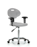 Erie Polyurethane Chair Chrome - Medium Bench Height with Adjustable Arms & Chrome Casters in Gray Polyurethane TPMBCH-CR-A1-NF-CC-GRY