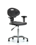 Erie Polyurethane Chair Chrome - Medium Bench Height with Adjustable Arms & Stationary Glides in Black Polyurethane TPMBCH-CR-A1-NF-RG-BLK